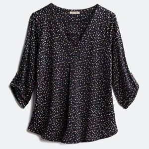 Beacon Patty Roll Tab Knit Top, Size Medium, Navy Polka Dot - only worn once!